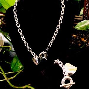 Double Heart Tag Toggle Necklace and Bracelet Set